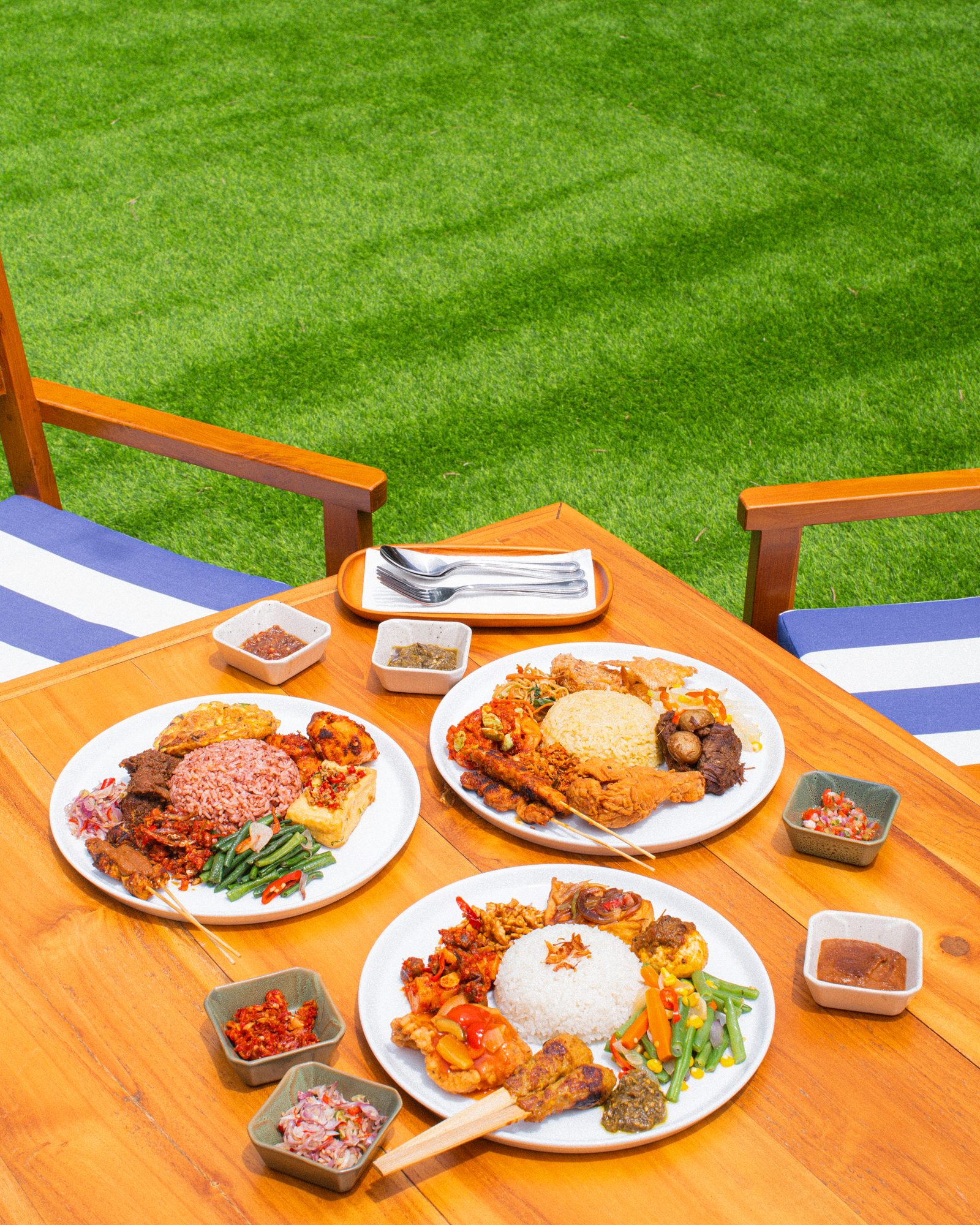 A plate of nasi campur at Mata Berawa's warung in Canggu